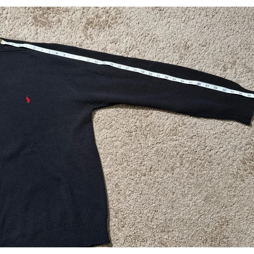Polo Ralph Lauren Mens XL Black 100% Lambswool V-Neck Sweater Red Pony Logo